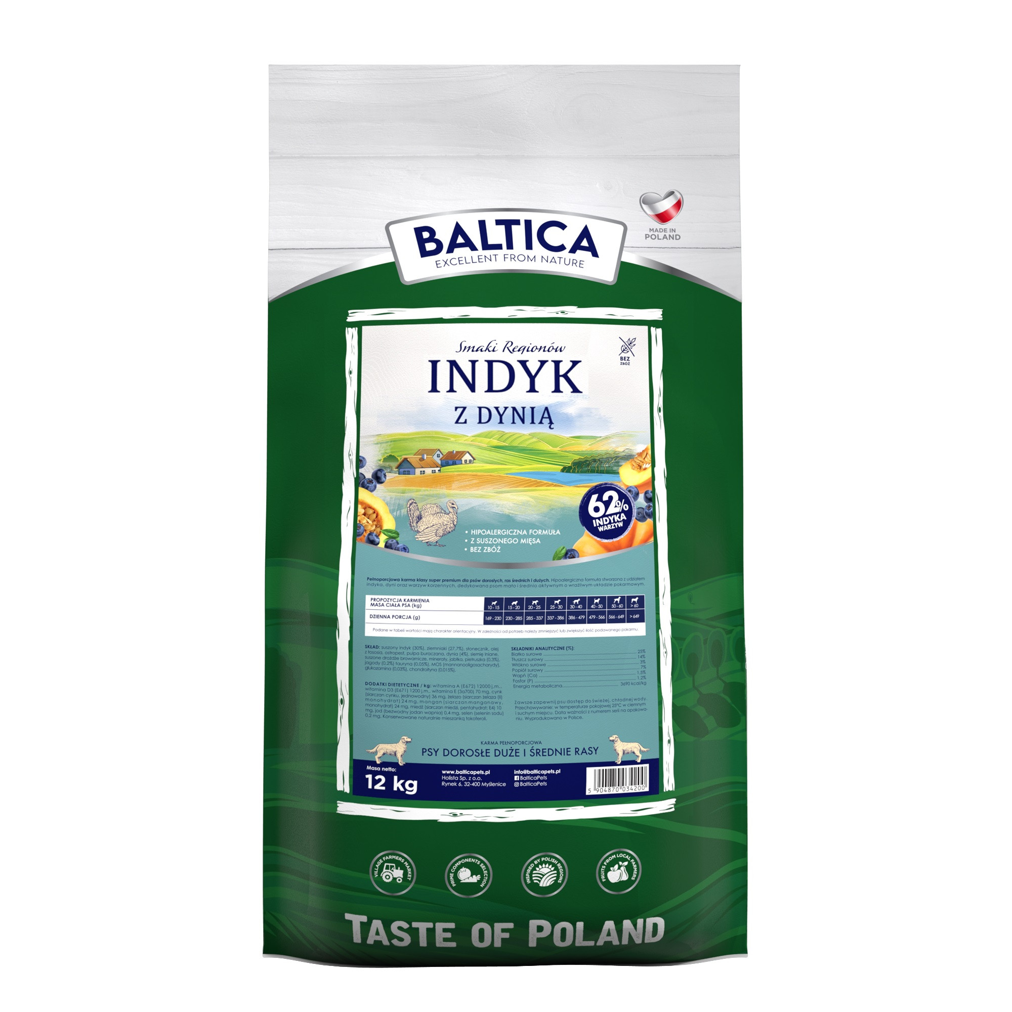 Indyk z dynią 1kg M/L dla psów ras średnich i dużych - Baltica